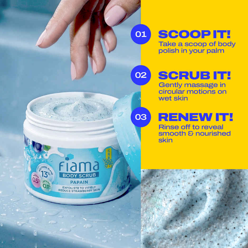 Fiama Strawberry Skin Polishing Body Scrub, with Papain Enzyme For Polished Glow