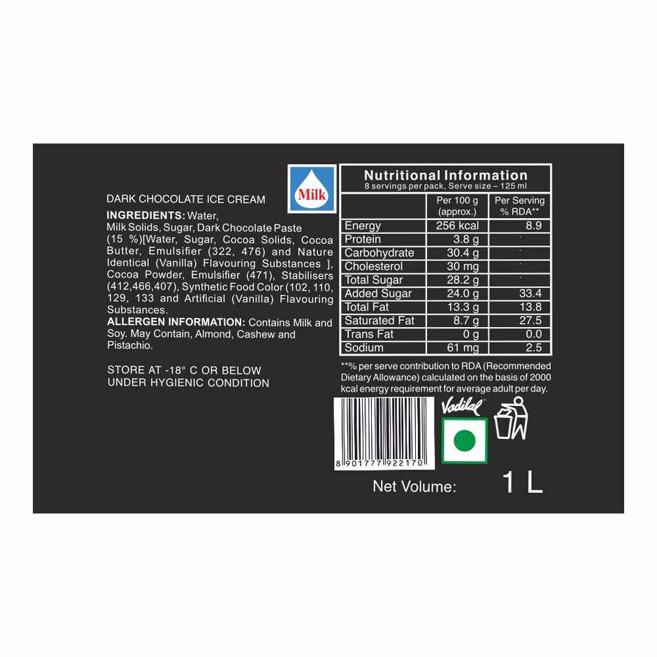 Vadilal Dark Chocolate Icecream Tub