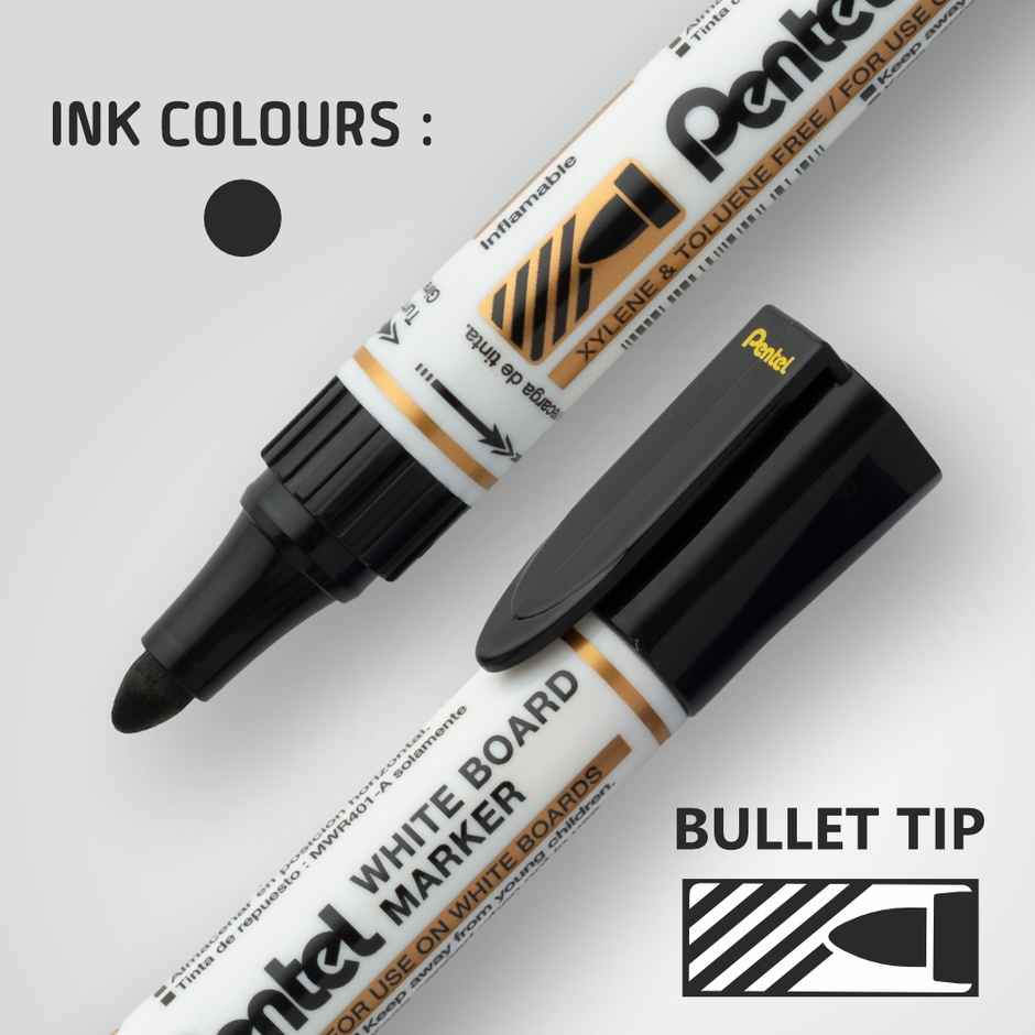 Pentel MW45 White Board Marker Bullet Tip Single Black Ink