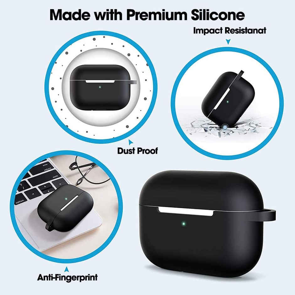 Sounce Silicone Case cover for AirPods Pro 2nd Gen 2022 Shock-Absorbing With Keychain | Black