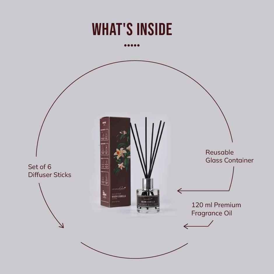 Aromahpure Premium Reed Diffuser - Vanilla, with 6 Fiber Reed Sticks