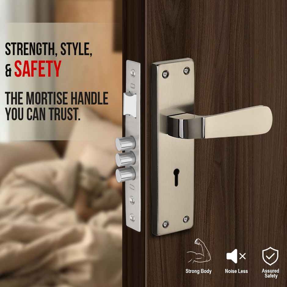 Link Ky 8 Inch Plate Handle Door Lock | Mortise Lock | Finish - Black Silver | Invincible