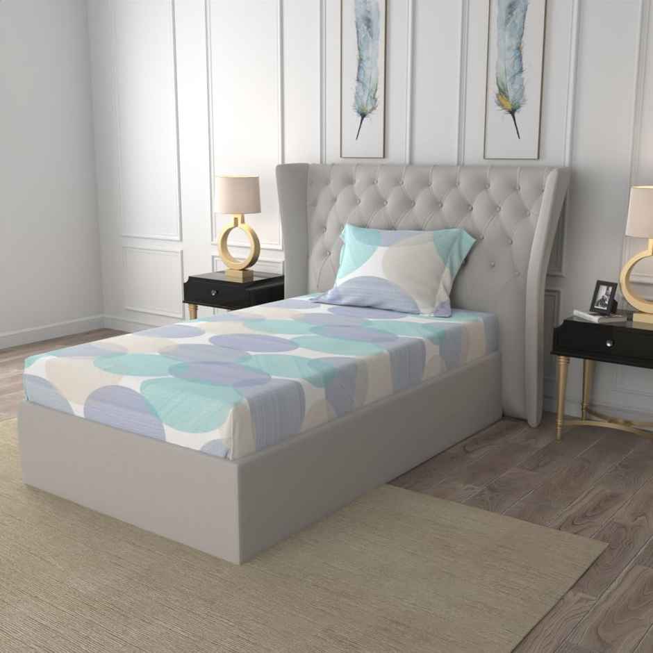 Urban Space 200 TC 100% Cotton Single Bedsheet with 1 Pillow Cover - Oval Blue