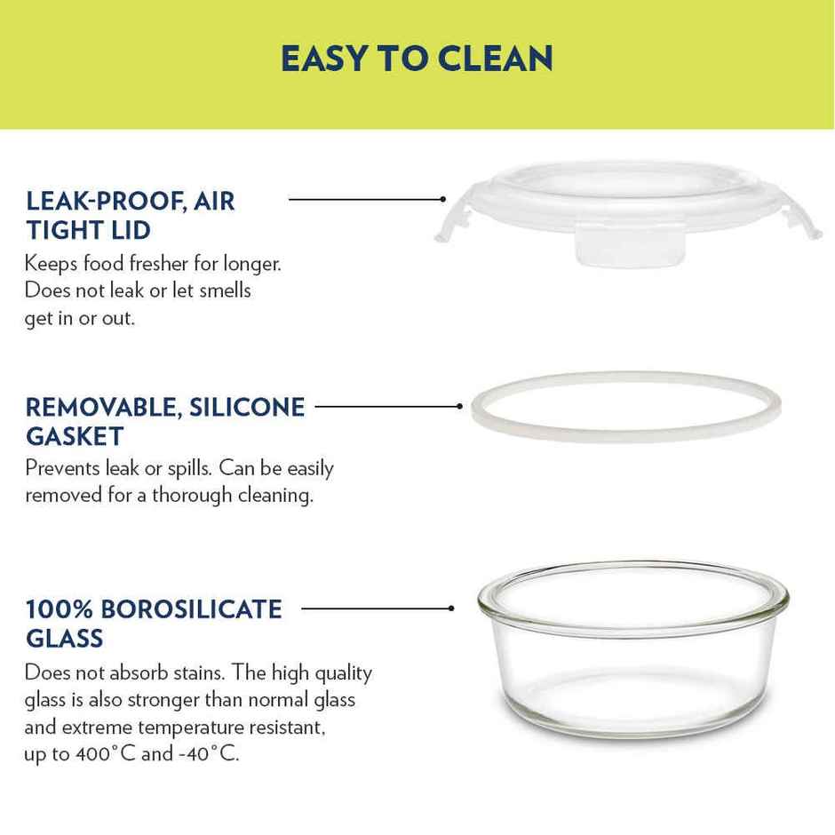Borosil Klip N Store Storage Container With Airtight Lid (400 ml) | Borosilicate Glass