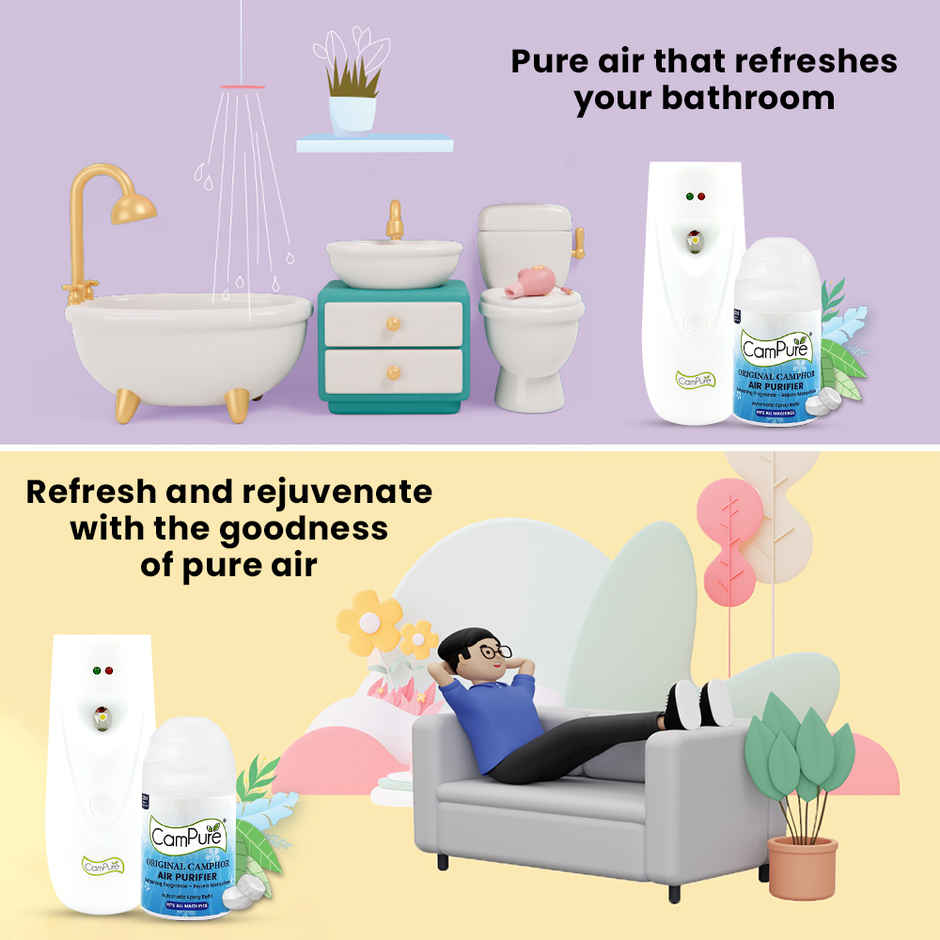Campure Camphor /Kapur Air Freshner Automatic Spray | Machine + Orginal Refill