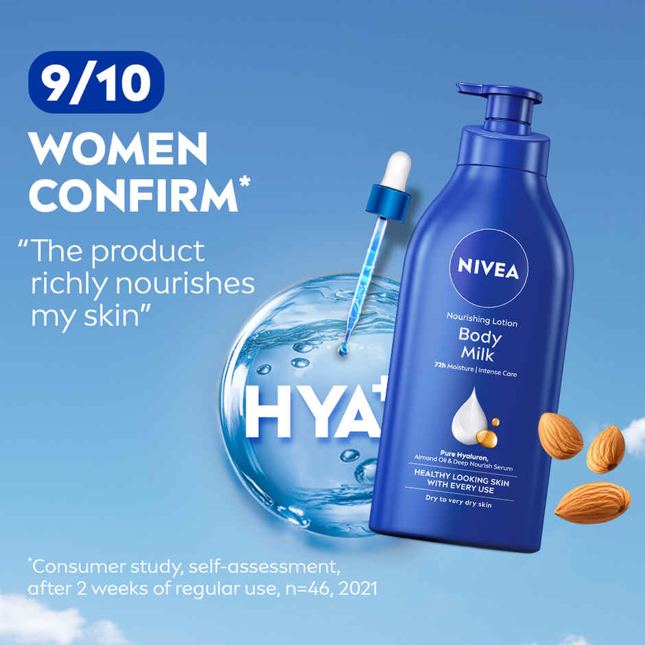 NIVEA Nourishing Body Lotion Body Milk|48 H Moisturization|2X Almond Oil|For Very Dry Skin
