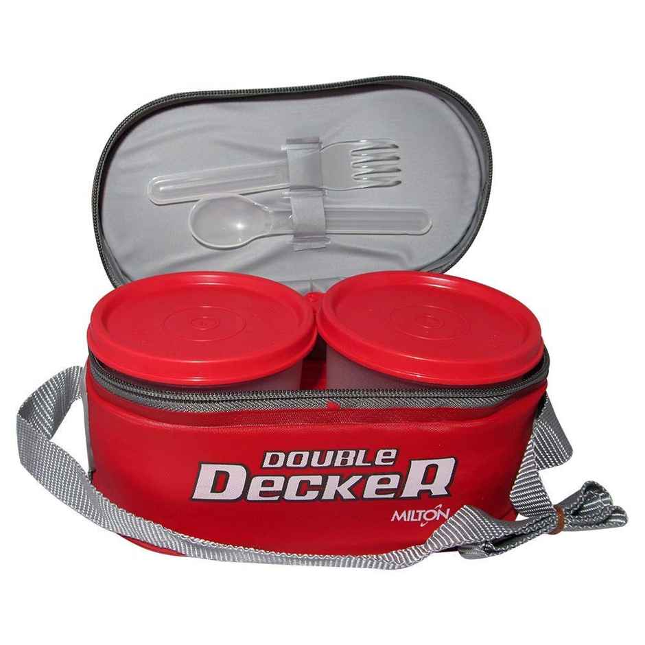 Milton Double Decker Lunch Box, Set Of 3, (450 ml, 280 ml, 280 ml) Red, Microwave Safe