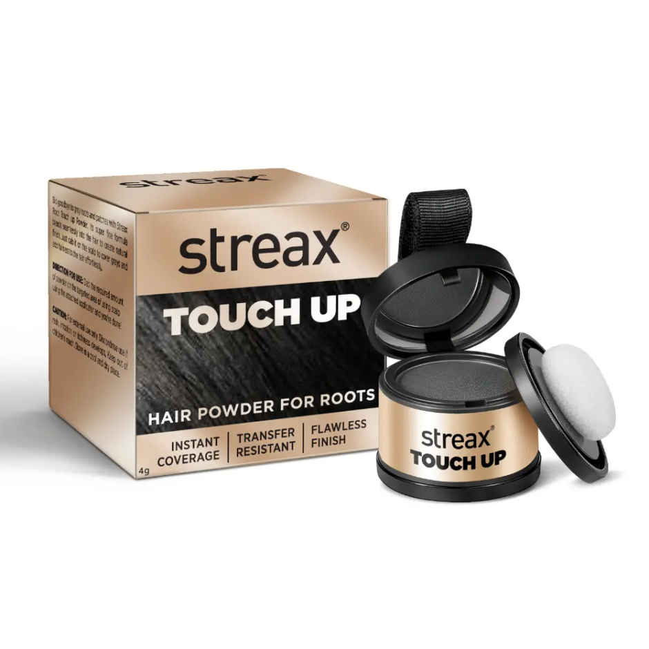 Streax Root Touch Up Powder, Black, Covers Grey Hair & Bald Patches Instantly