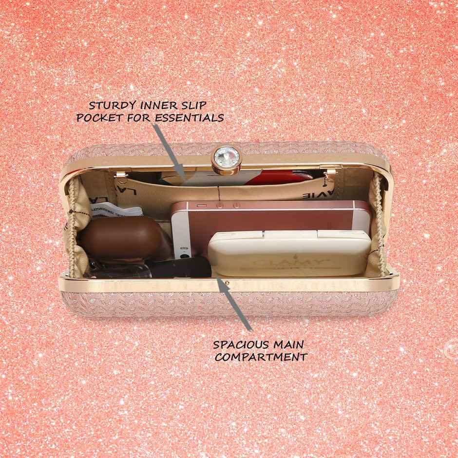 Lavie Women's Sparkle Framed Clutch | Small | Rose Pink (8.5 X 3.6 X 11.5 Cm)