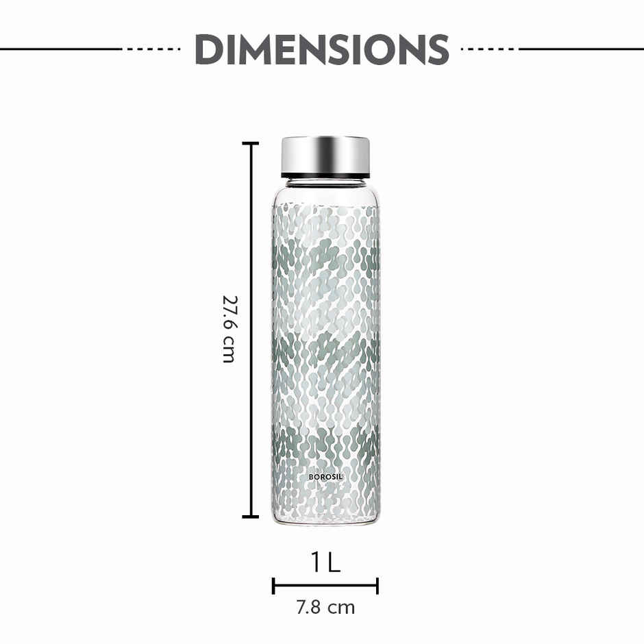 Borosil Vista Wide Mouth Bottle with Metal Lid | Borosilicate Glass | Dishwasher Safe - 1 L