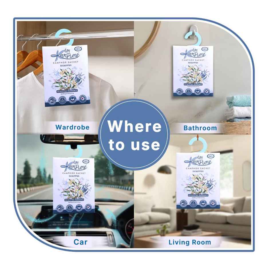 Eucalyptus Camphor Sachet by Air Karpure | Car, Bathroom & Room Freshener | From House of Cycle
