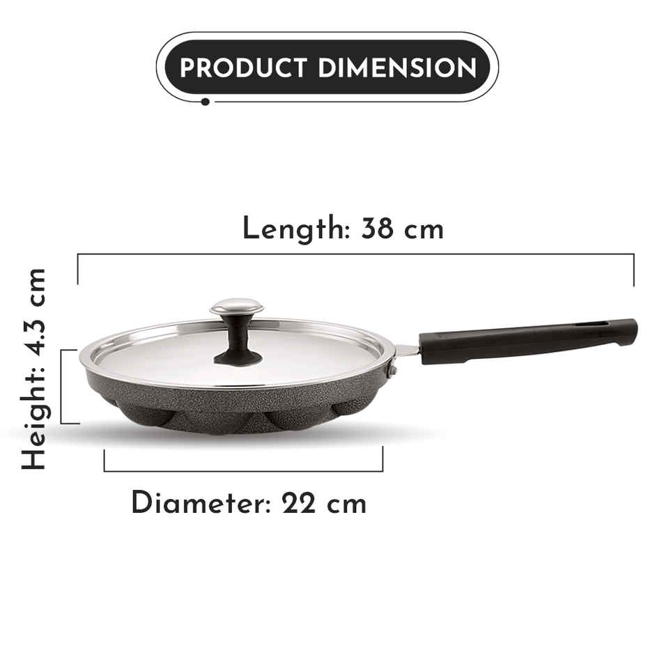 Magnus Appam Patra With Stainless Steel Lid | 12 Cavity Non-Stick Pan | Paniyarakkal With Lid