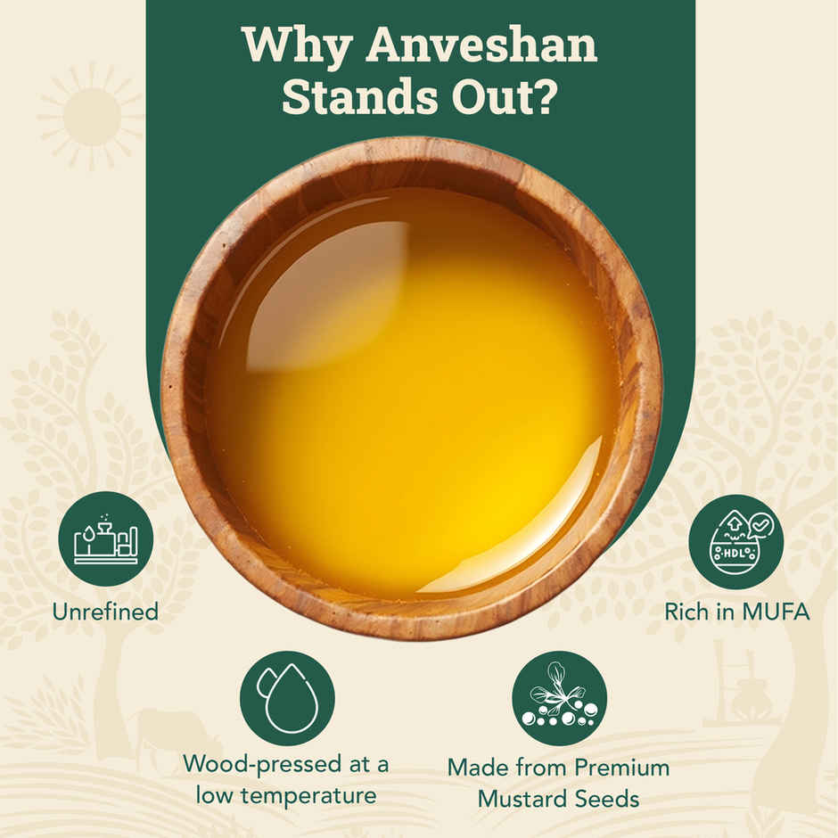 Anveshan Yellow Mustard (Sarson) Wood Cold Pressed Oil