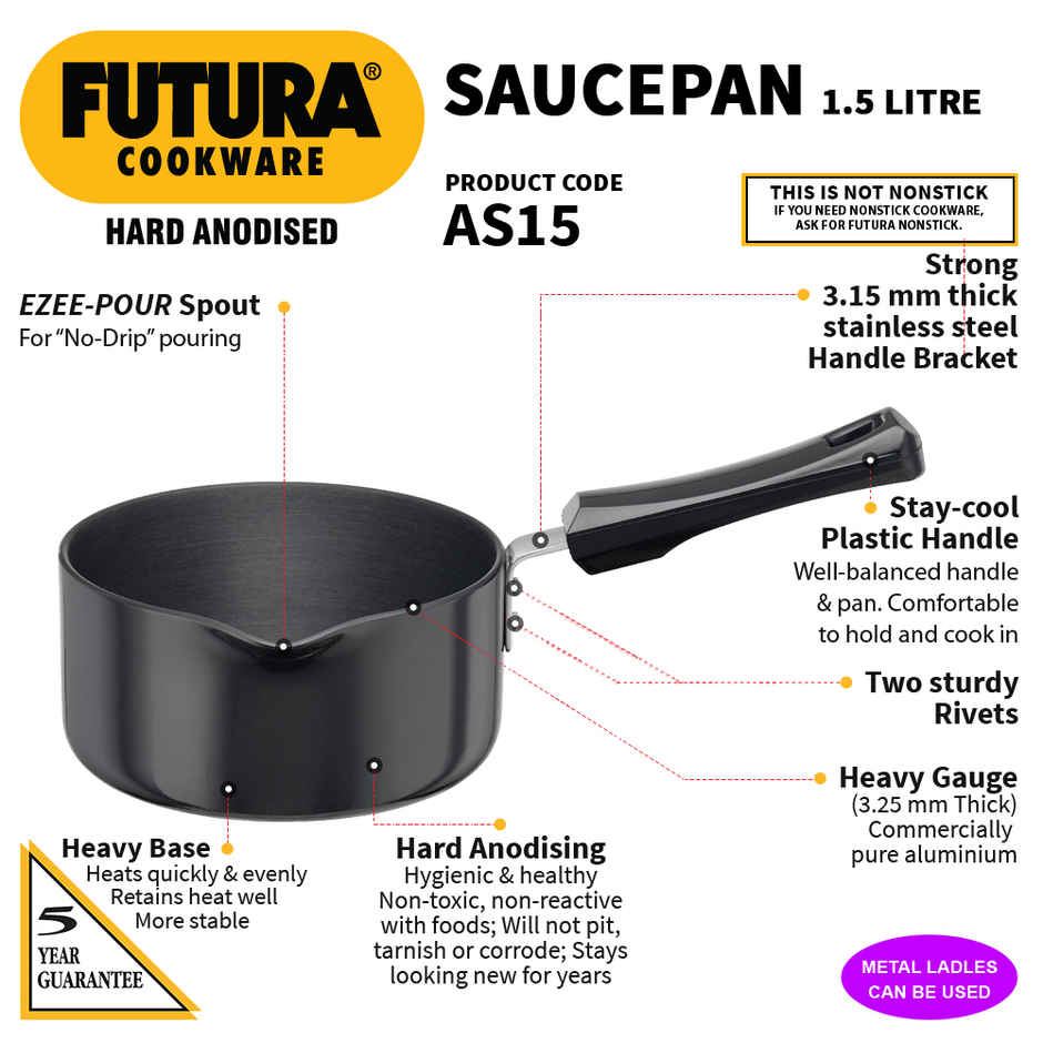 Hawkins Futura Hard Anodised Saucepan | 1.5 L | Black