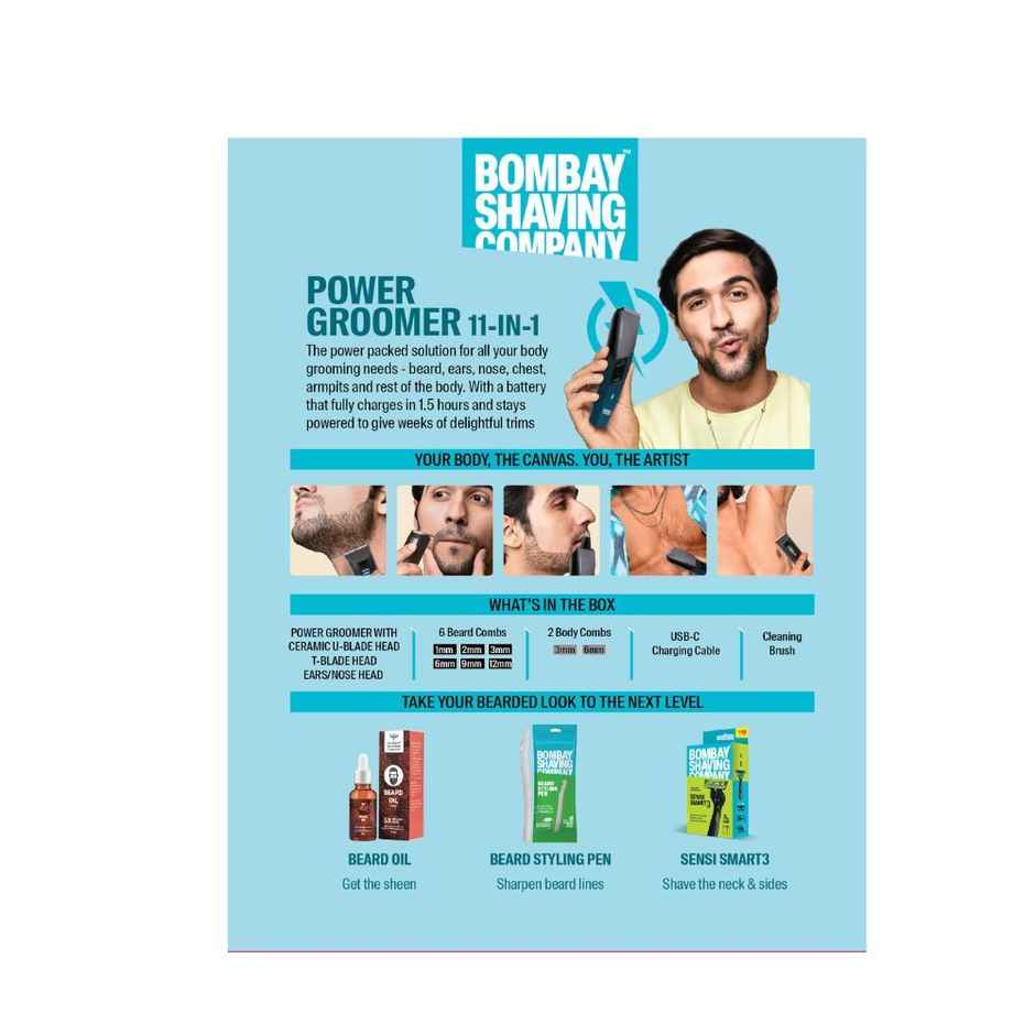 Bombay Shaving Company 11-in-1 Beard & Body Trimmer | Type-C charging | Power Groomer| Fast charging