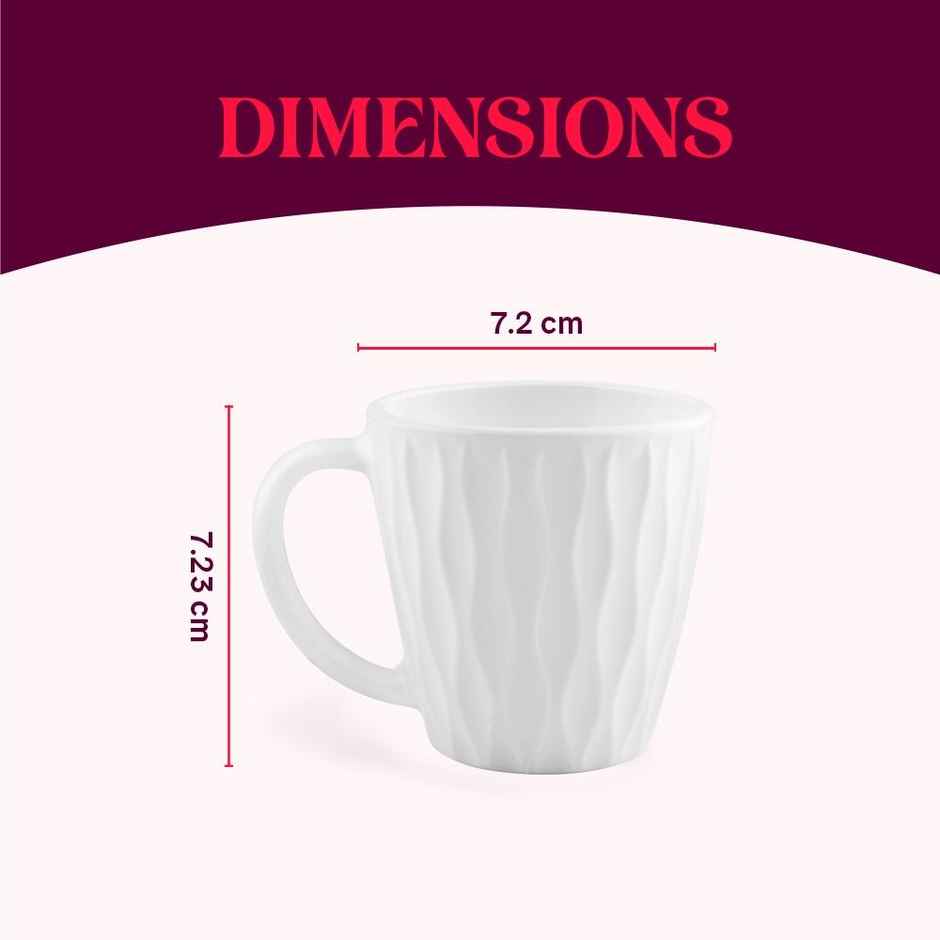 Larah By Borosil Curl Opalware Cup, Set Of 6 Tea/Coffee Cups, 160 ml Each, Crockery Set, White