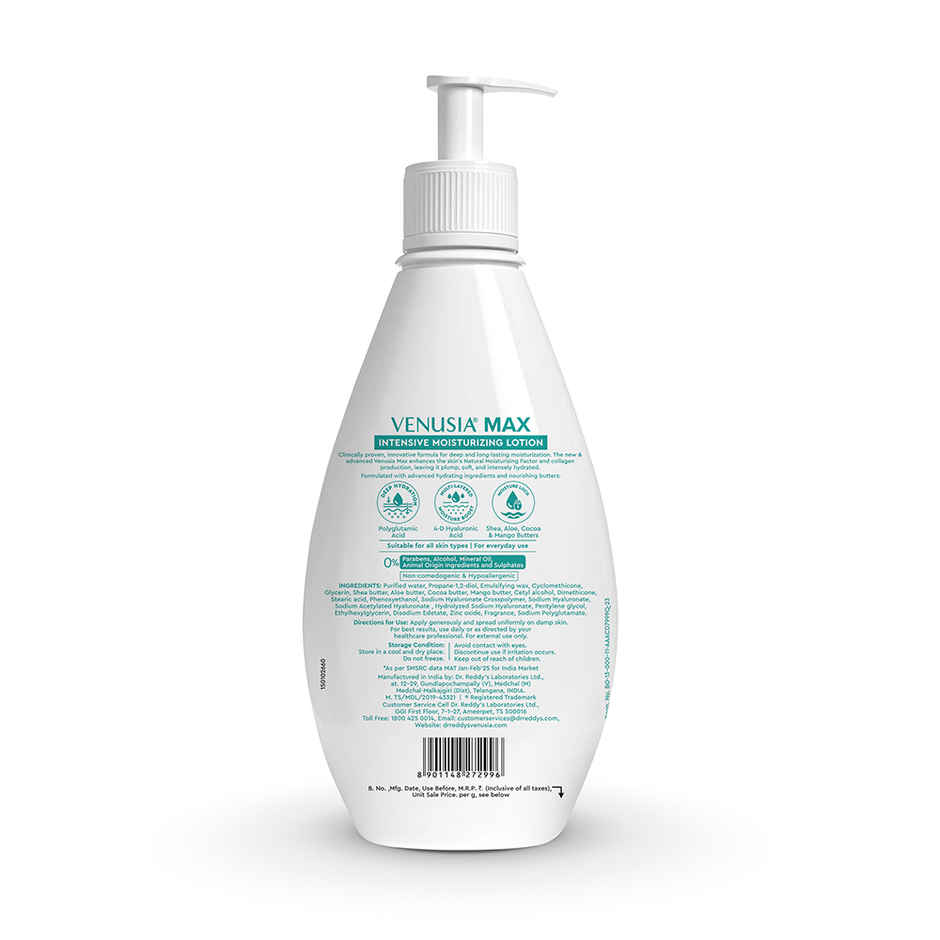 Venusia Max Intensive Moisturizing Lotion with 4D Hyaluronic+Polyglutamic Acid | Normal to Dry Skin