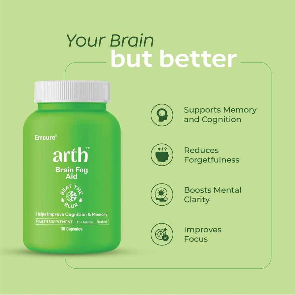 Arth By Emcure Brahmi Capsules | Bacopa Extract | Supports Cognition, Focus & Memory