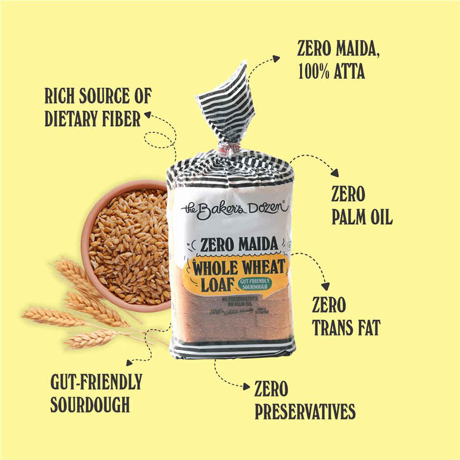 The Baker's Dozen Zero Maida Whole Wheat Bread | Atta Bread (Not Brown) | Sandwich Bread | Gourmet