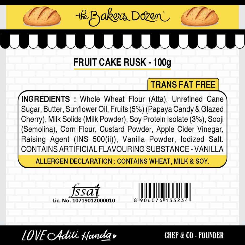 The Baker's Dozen Zero Maida Fruit Cake Rusk - High Protein