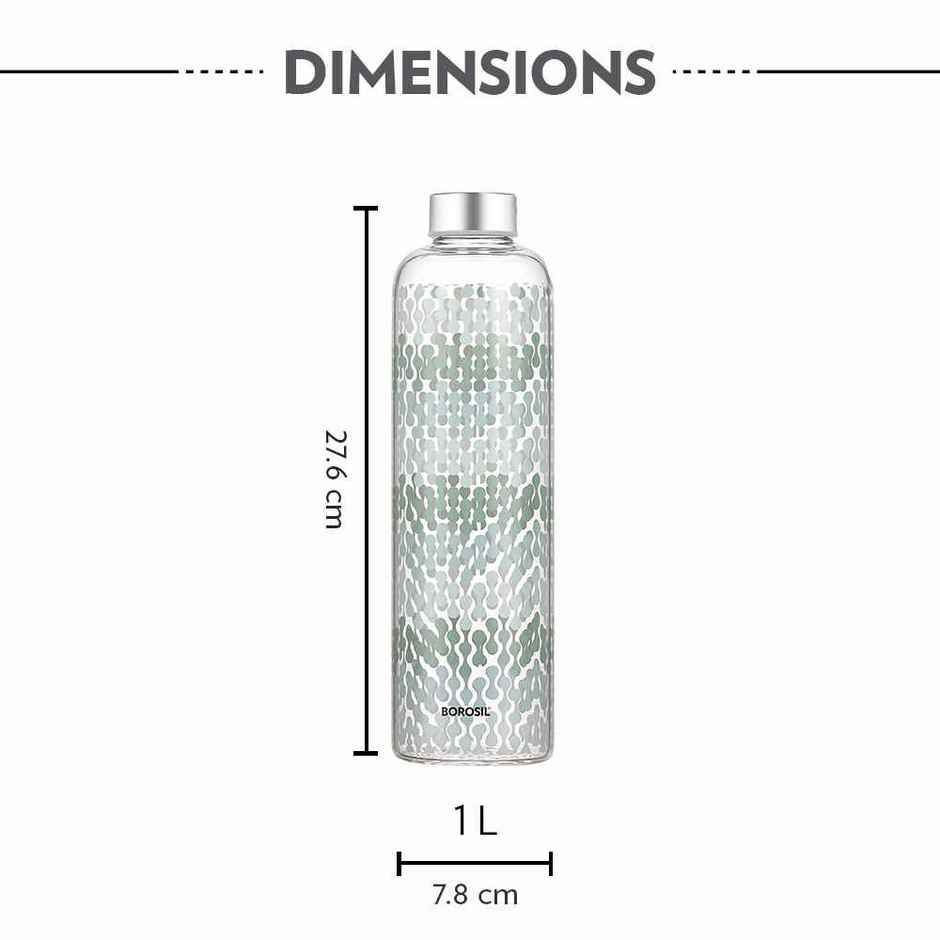 Borosil Vista Narrow Mouth Bottle with Metal Lid Borosilicate Glass Dishwasher Safe