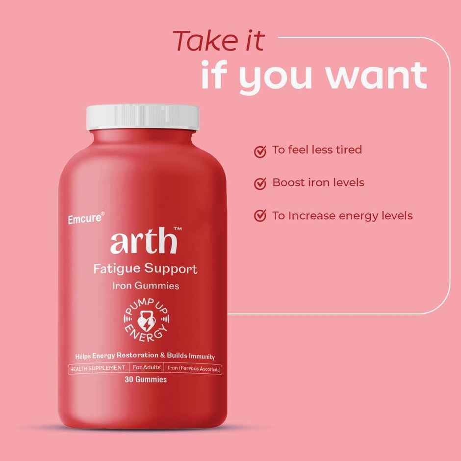 Arth By Emcure Iron Gummies | Ferrous Ascorbate & Folic Acid | Helps Anaemia & Fatigue