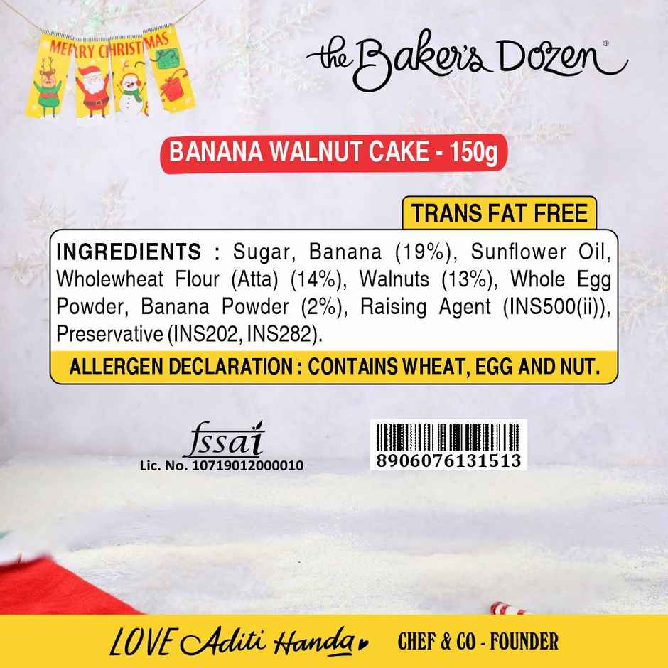The Baker'S Dozen Whole Wheat Banana Walnut Cake | Bakery Delight (150g) & The Baker'S Dozen Zero Maida Chocolate Brownie | Bakery Delight (55g) Combo