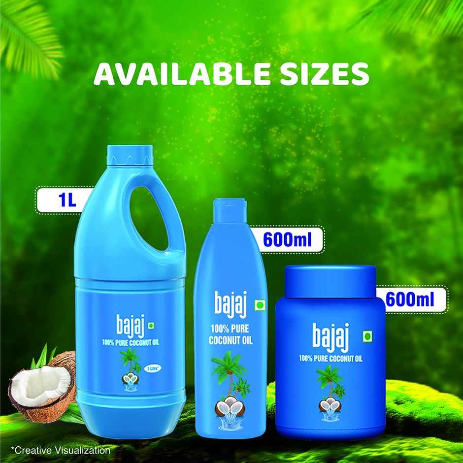Bajaj 100% Pure Coconut Oil - Wide Mouth Jar | Made with Premium Grade 1 Quality Coconuts