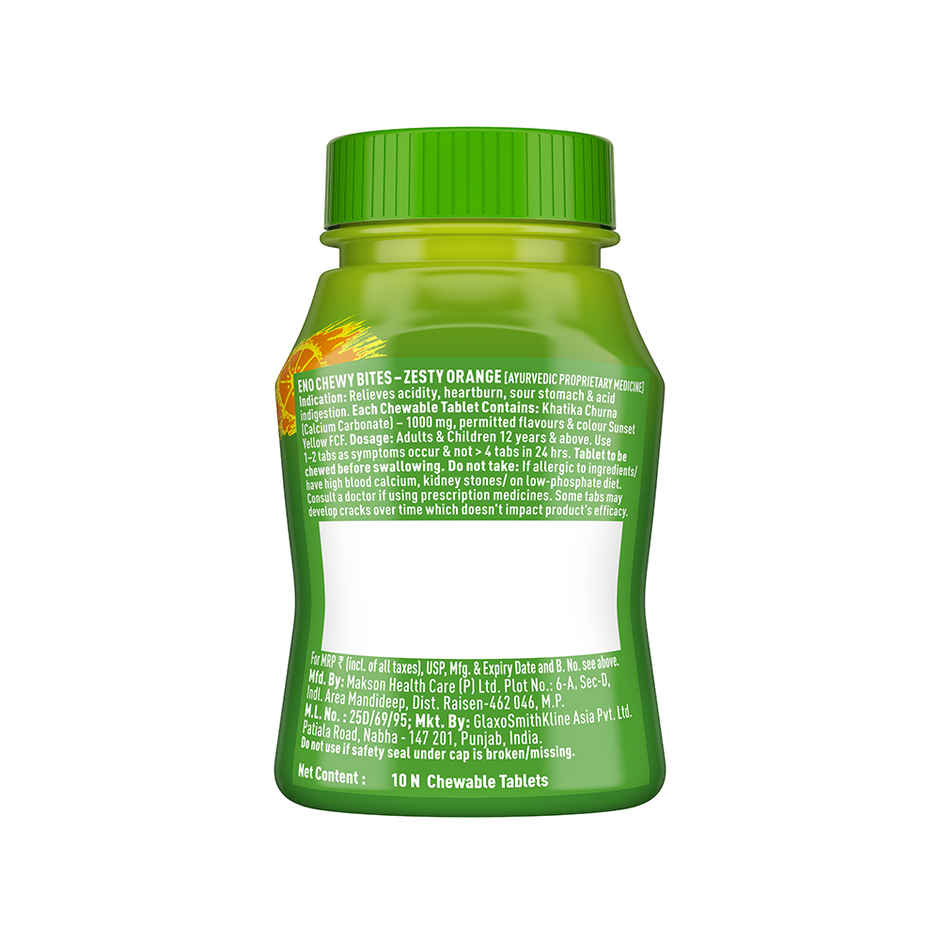 ENO Chewy Bites Tasty Chewable Antacid For Gentle & Effective Relief From Acidity Zesty Orange Combo  