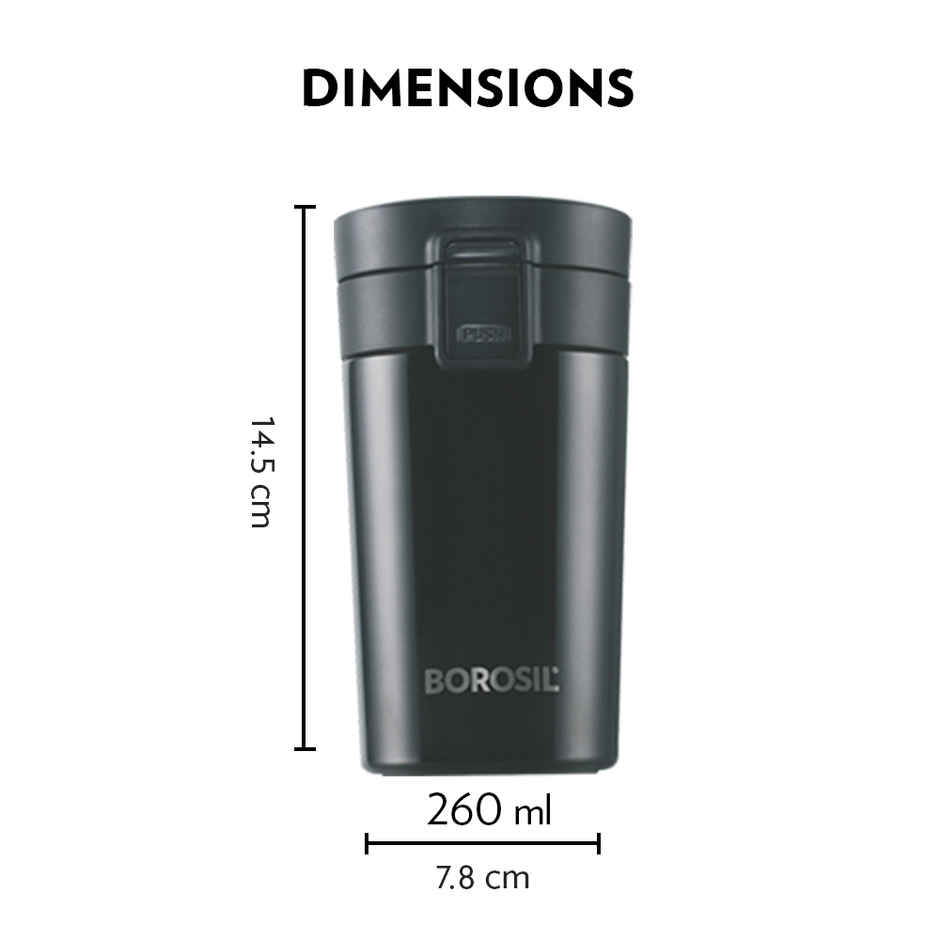 Borosil Coffeemate Double Wall Vacuum Insulated Stainless Steel Flask - 260 ml