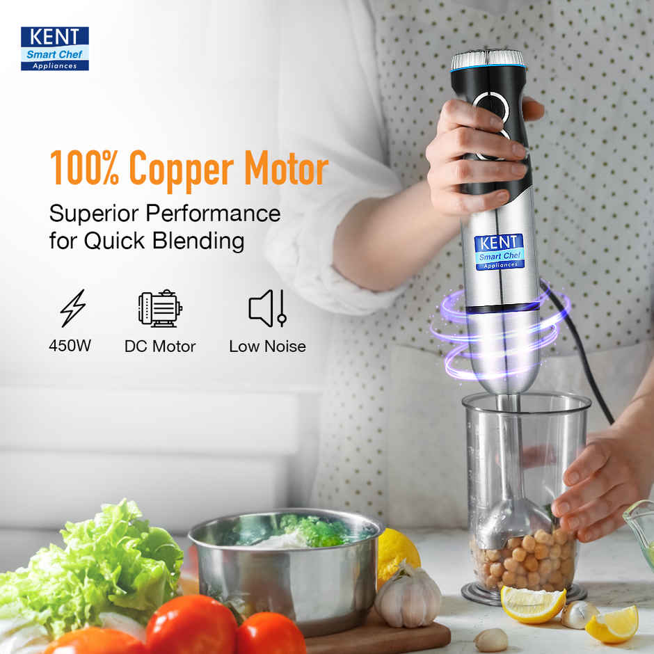 Kent Ss Hand Blender 450W | Variable Speed Control | Turbo Switch For Fast Blending ,- Silver