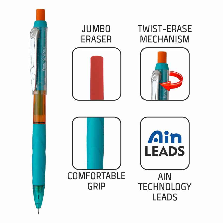 Pentel Q Erase Mechanical Pencil With Eraser Single Green Body