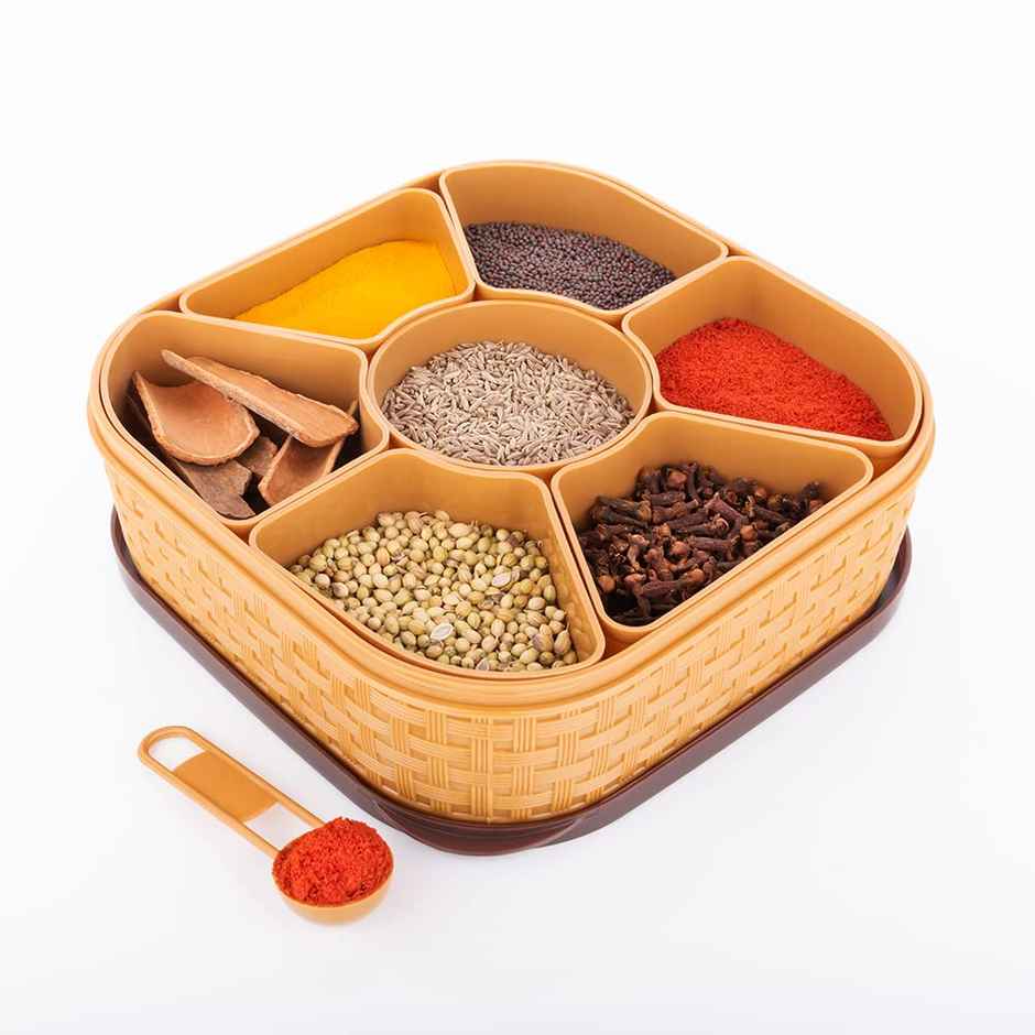 Nayasa Square Plastic Masala Box for Kitchen | Airtight BPA Free Spice Box | Yellow