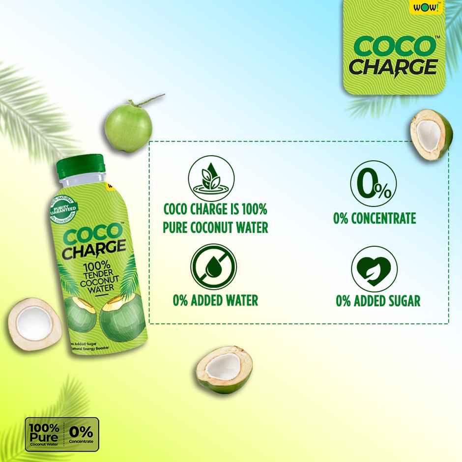 Wow Coco Charge Tender Coconut Water | Pure Coconut | No Added Sugar | No Concentrate | Bottle