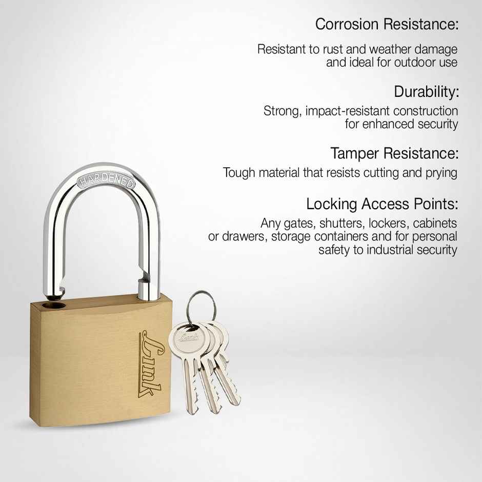 Link Solid brass body with double locking mechanism PT-60 mm New Lock | Hardened Shackle |Padlock