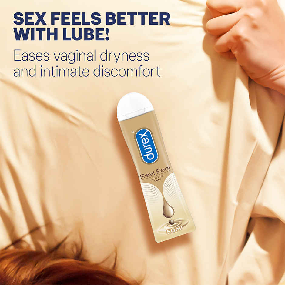 Durex Extra Ribbed Condom - Dotted & Ribbed Condoms (10pc) & Durex Lube - Real Feel - Long Lasting Lubricant (50ml) Combo