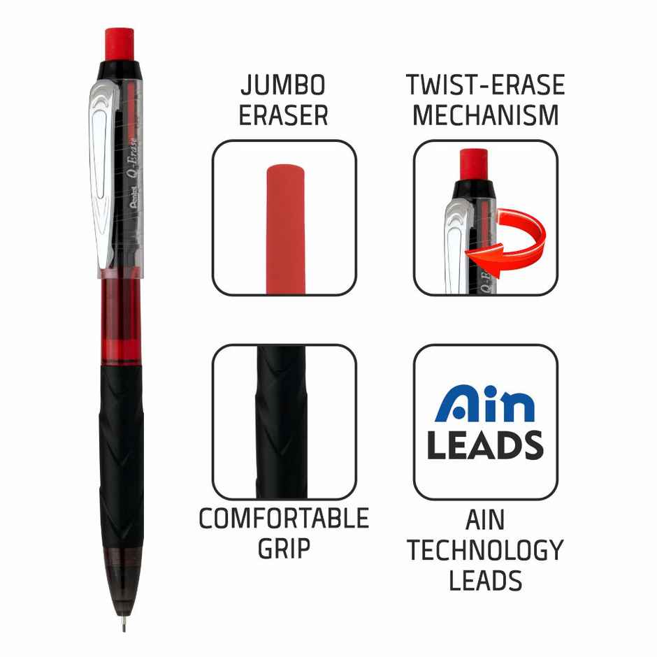 Pentel Q Erase Mechanical Pencil With Eraser Single Black Body