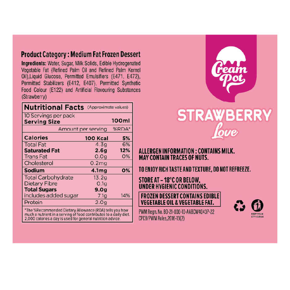 Cream Pot Strawberry Tub | Frozen Dessert Tub