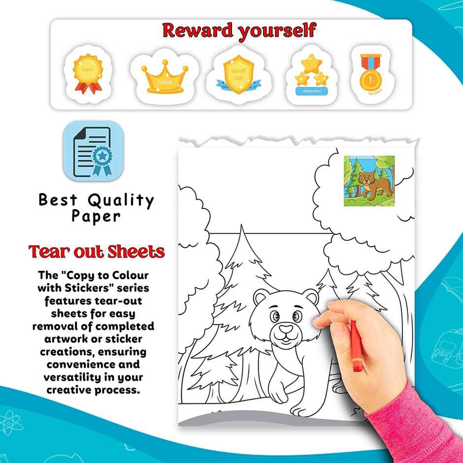 Copy to Colour Jungle With Stickers for Kids Age 3-12 -colouring Book | Learning Colouring Books