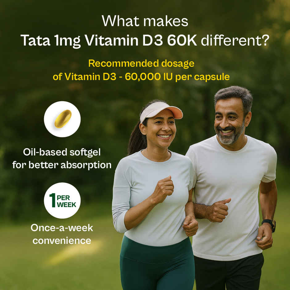 Tata 1mg Vitamin (D3) 60K | Cholecalciferol Supplement for Bone Health, Immunity & Muscle Strength