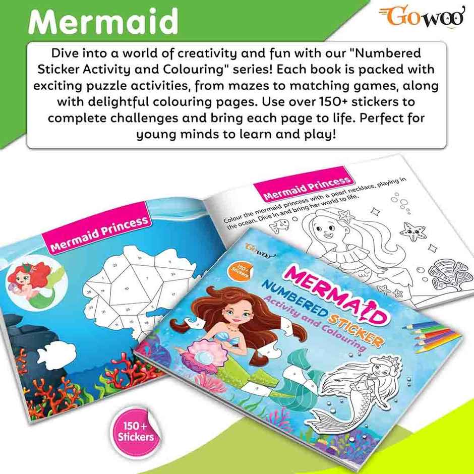 Mermaid Numbered Sticker Activity & Colouring Book for Age 3+ Kids -children Sticker Activity Book