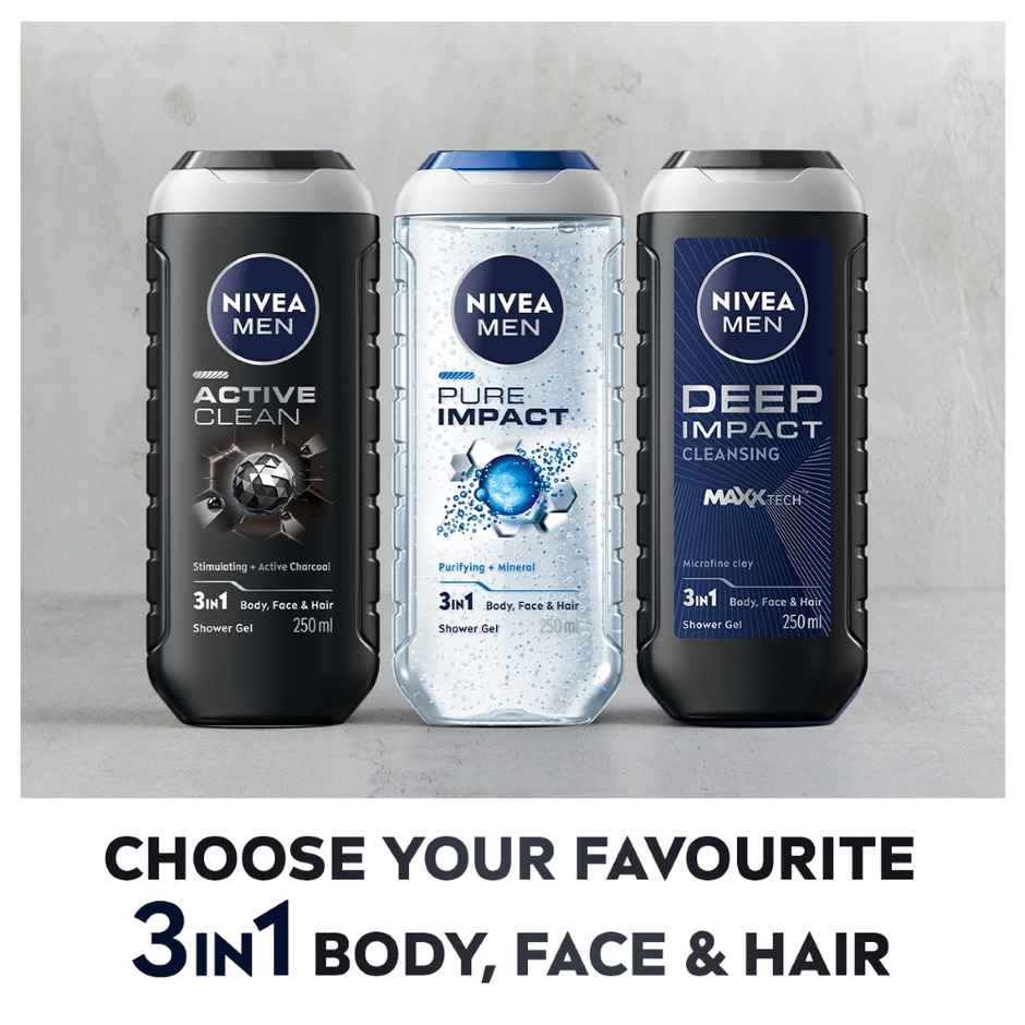 Nivea Men Active Clean with Active Charcoal Shower Gel for Body Face & Hair