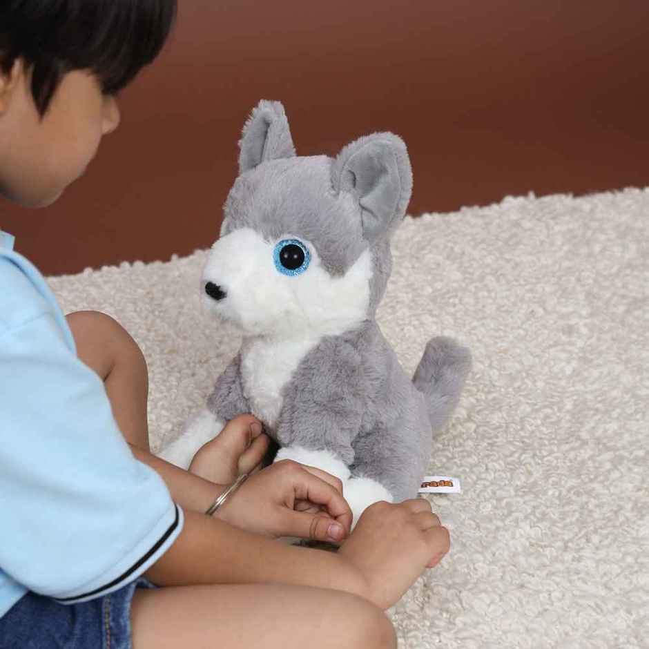Mirada Glitter Eye Grey Husky Dog Soft Toy - 25cm