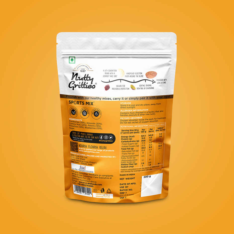 Nutty Gritties Sports Mix - Almonds, Cashews, Pistachios, Berries, Protein-Rich Snack