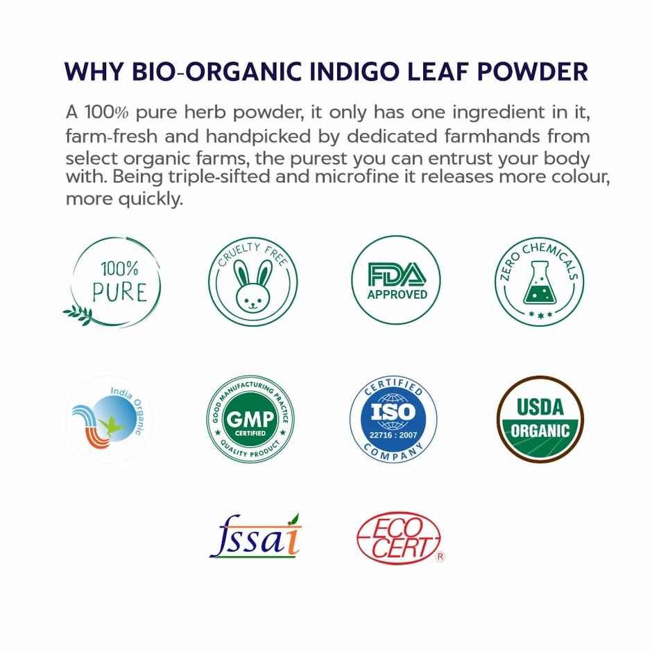 Bio Organic 100% Natural Indigo Powder by Indus Valley for Natural Hair Colour