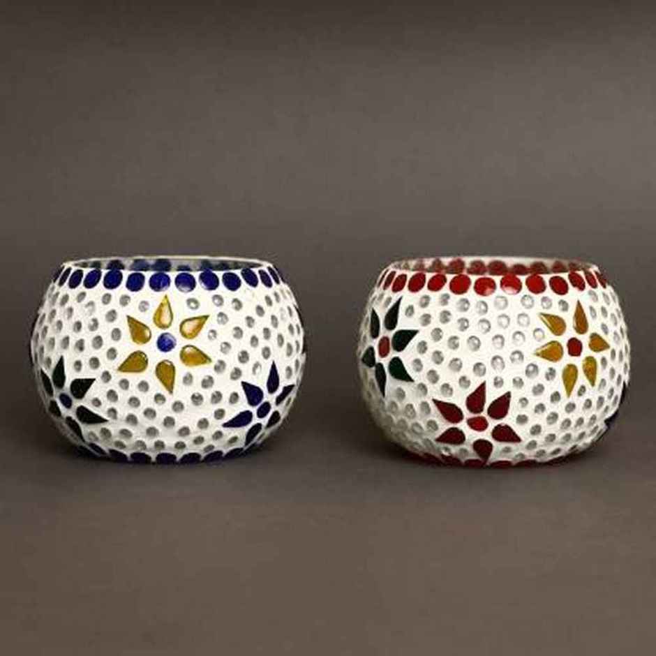 eCraftIndia Set Of 4 Mosaic Glass Decorative Tea Light Candle Holder