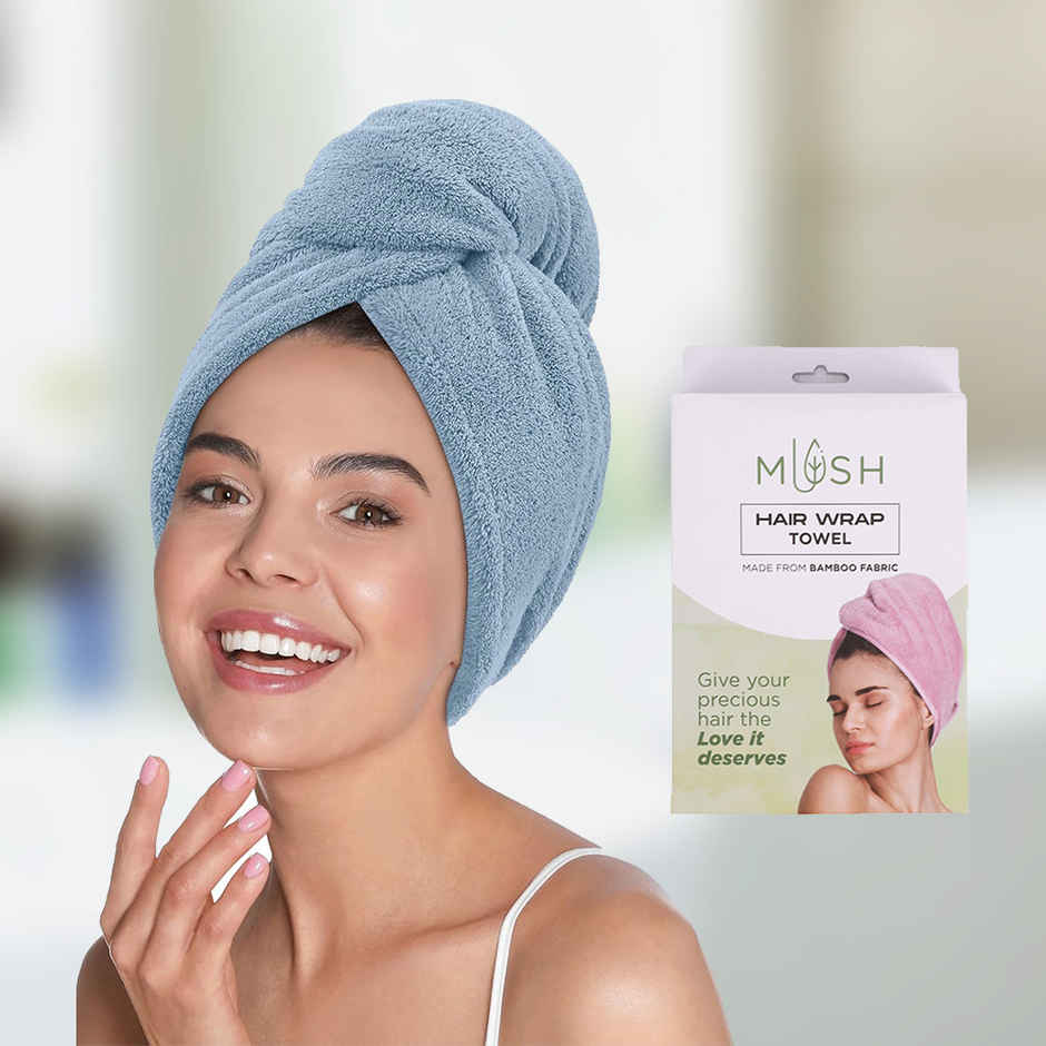 Mush Bamboo Hair Towel Ultra Soft Absorbent Anti Microbial Hair Wrap 500 GSM Sky Blue