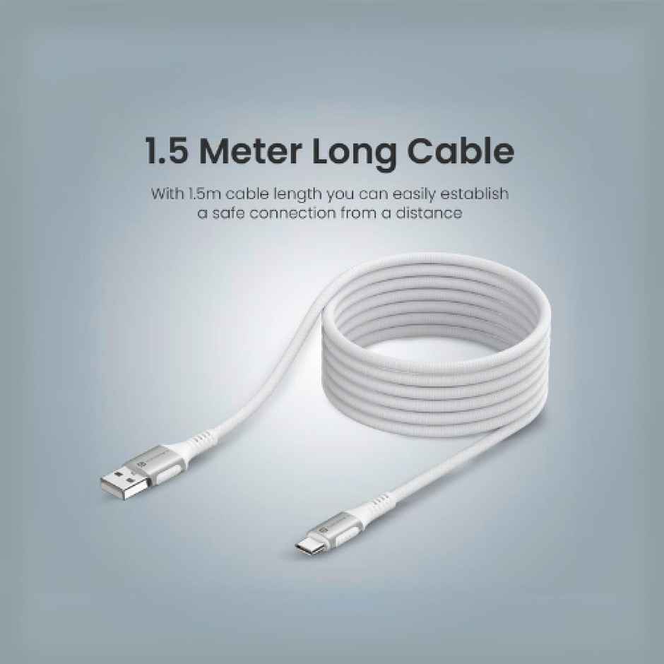 Portronics 1.5 m USB A to Type C Cable | White