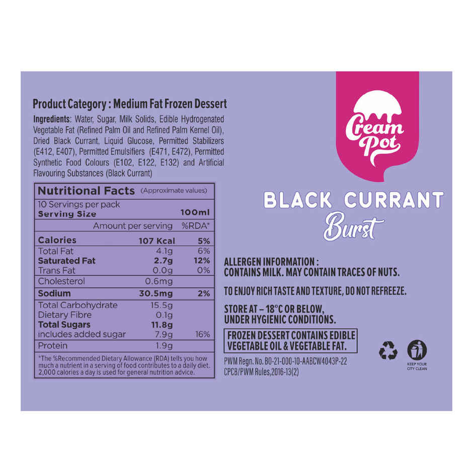 Cream Pot Black Current Tub | Frozen Dessert Tub