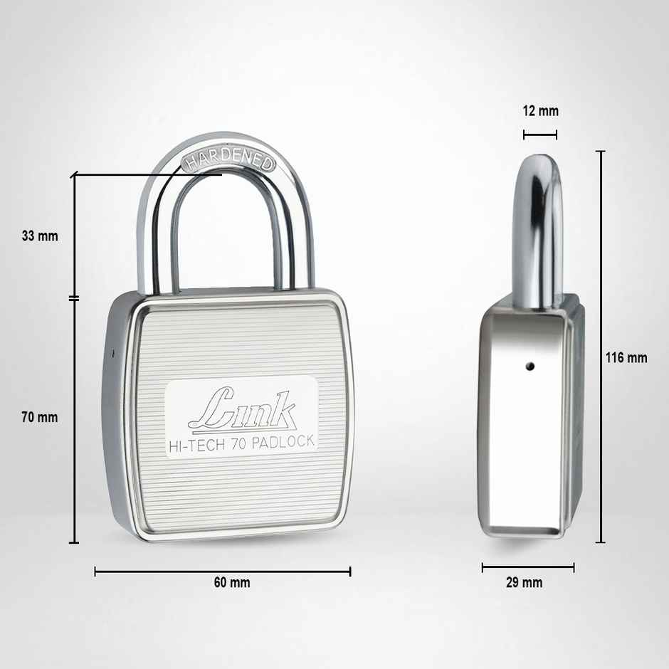 Link Stainless Steel Hi-Tech HT-70mm Lock with Hardened Shackle & 3 Keys